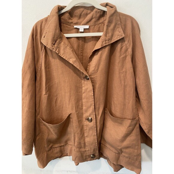 J Jill Womens Lagenlook Brown 100% Linen Pure Jill Elements Jacket blazer Sz L - Picture 3 of 8